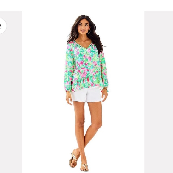 Lilly Pulitzer Women's Pink and Green Tensley Top - Picture 2 of 16